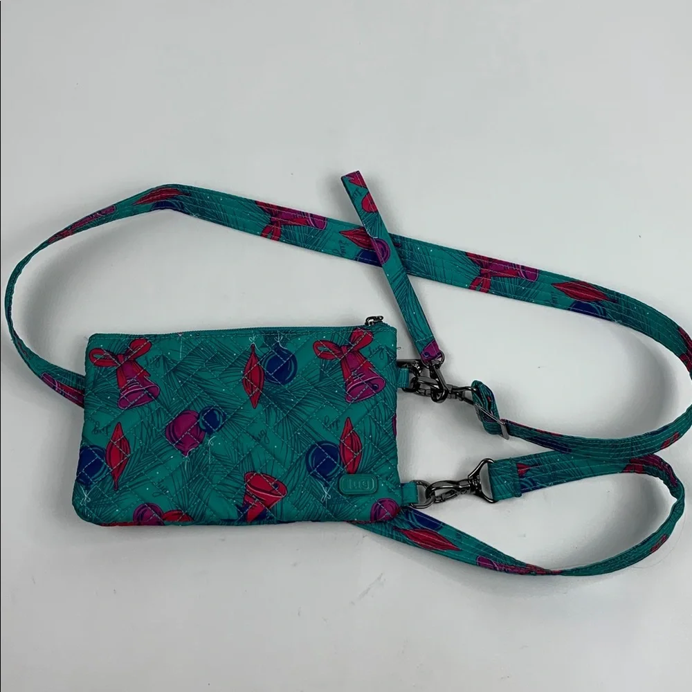 LUG Peekaboo Turquoise Teal Fuschia Purple Crossbody Bag Bells ornament Wristlet
